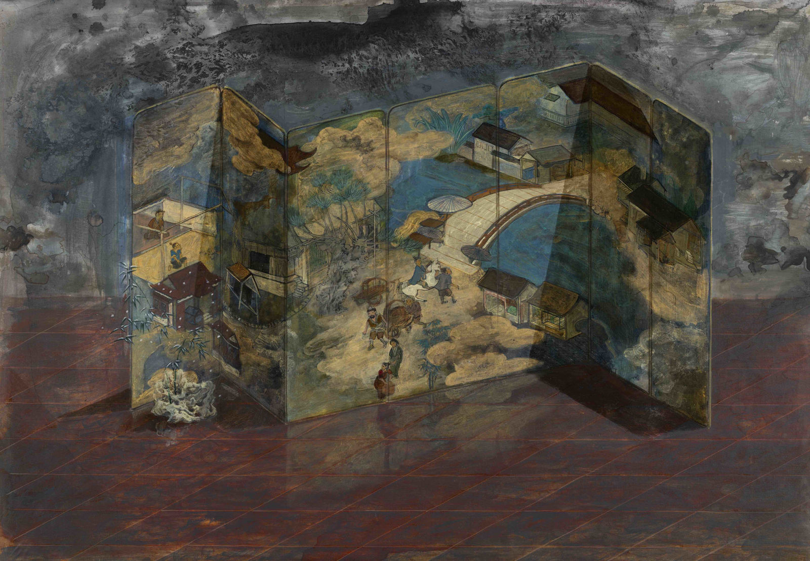 Kwong Man Chun, Snowy Bamboo and Along the River of Kyoto 雪竹、京都上河圖, 2022