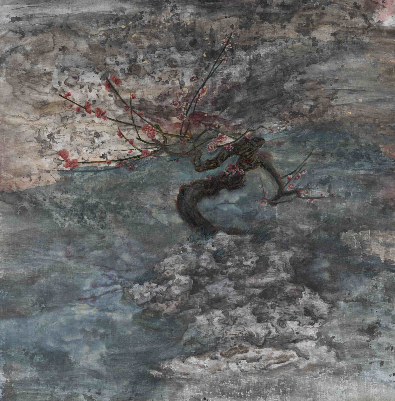 Kwong Man Chun, Peach blossom in the Enlightening Mist 靈雲悟桃花, 2022