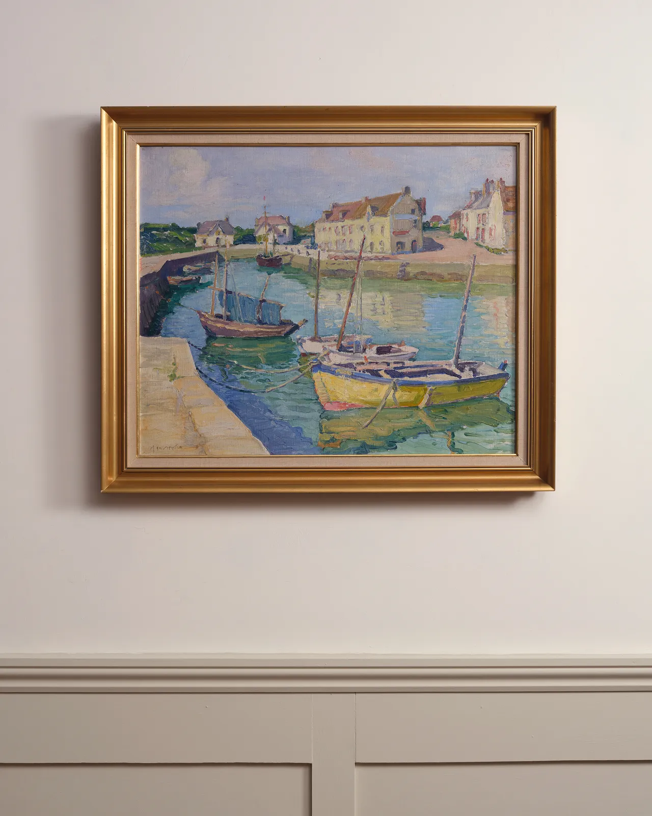 20th Century French School, Boats in the harbour, Moret sur Loing