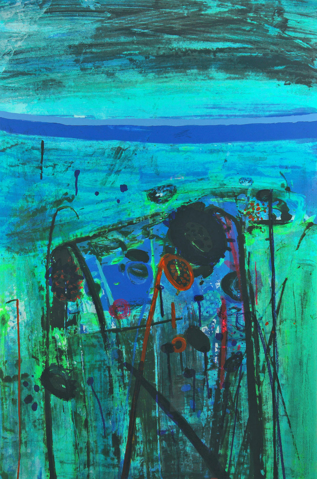 Barbara Rae RA, Dead Sunflowers, 2012