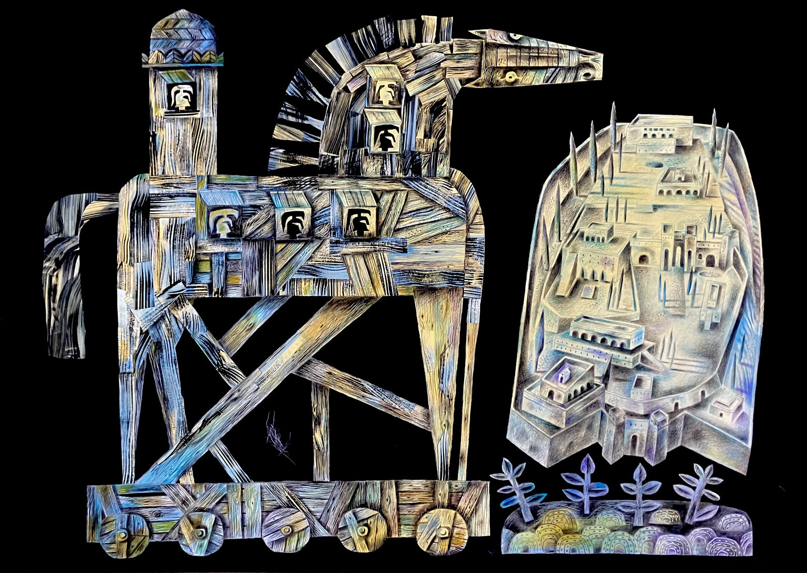 Clive Hicks-Jenkins, Study for The Horse of Troy, 2025