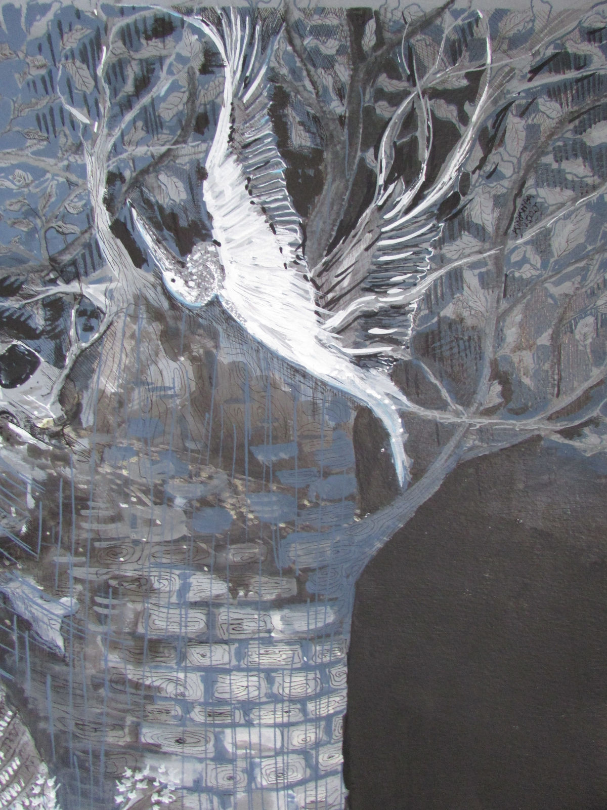 'St Francis Tree' (detail), posca pen ink and acrylic on paper, 22x30