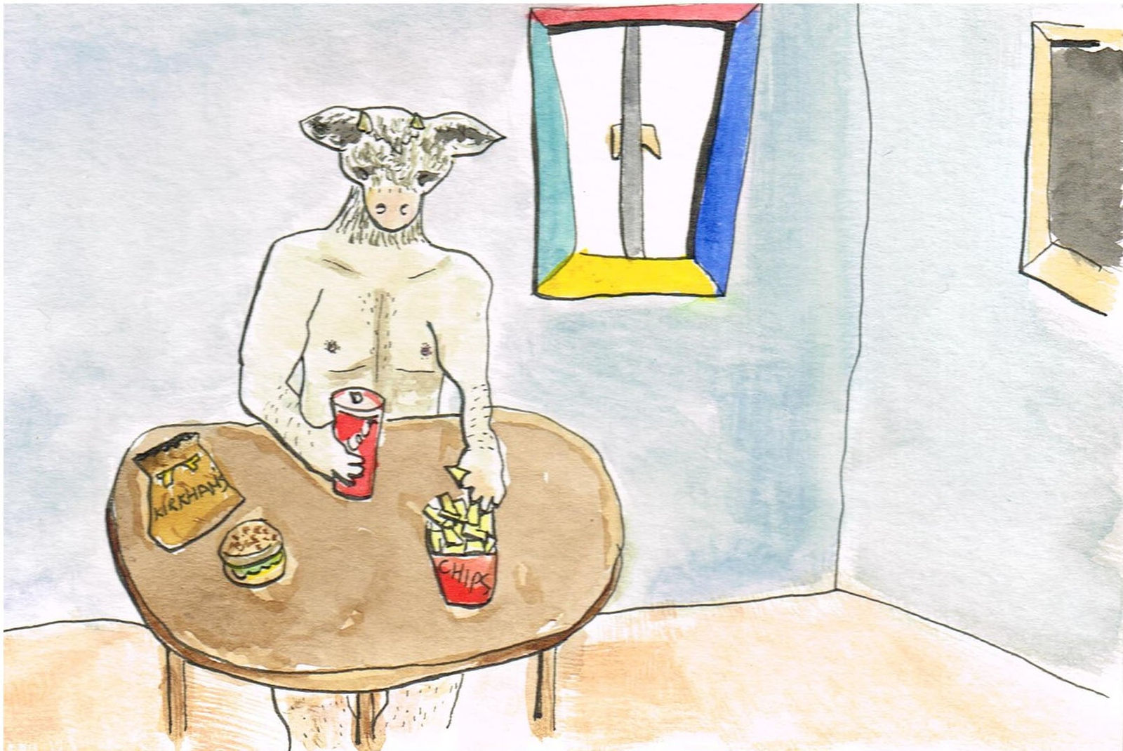Charlie Kirkham, A lonely Minotaur eats junk food alone in his room, 2012