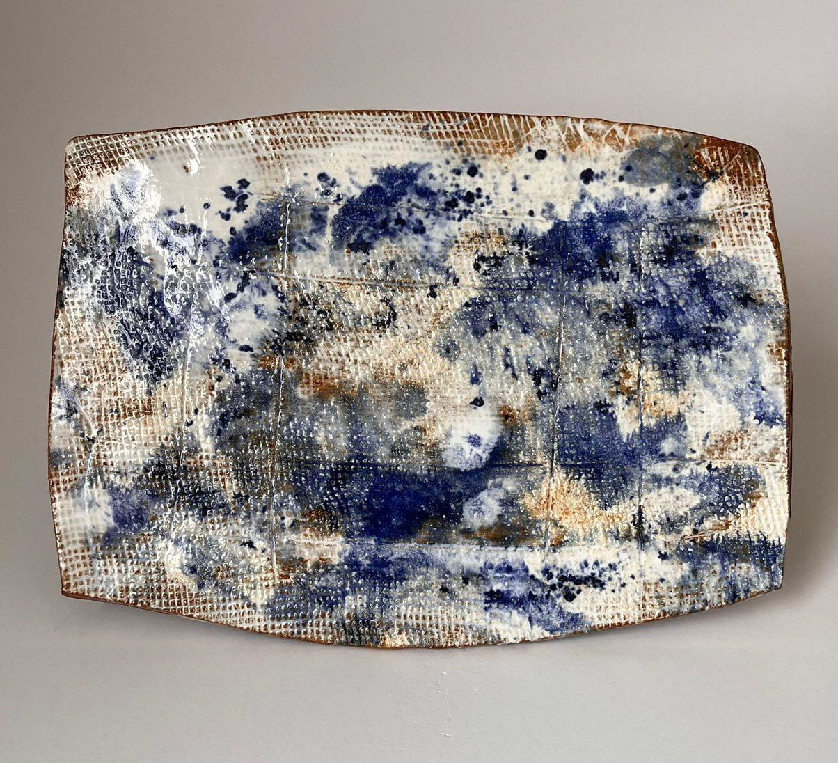 ARD, Rectangular dish with blue splatter paint, 2025