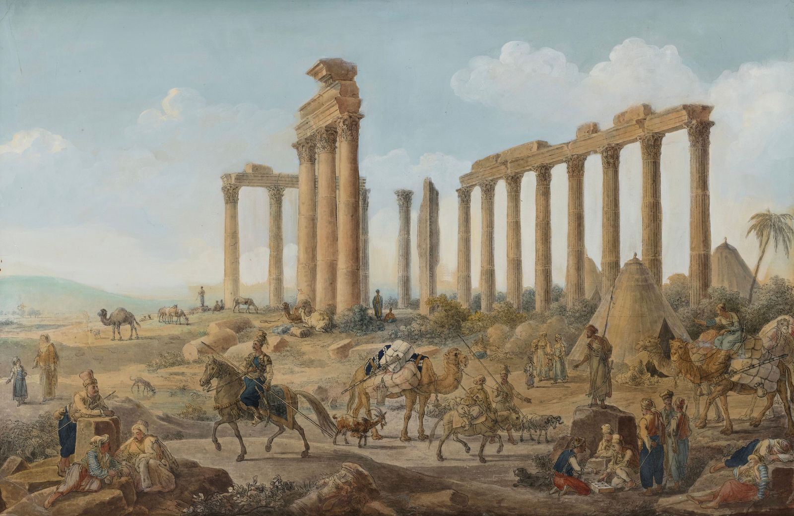 JEAN-BAPTISTE HILAIRE, An Ottoman encampment by the ruins of the temple of Zeus, Euromus