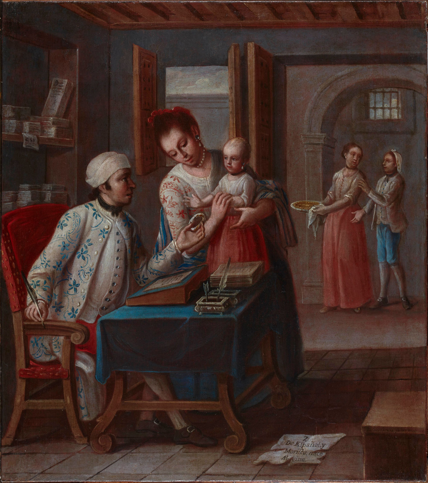 BUENAVENTURA JOSÉ GUIOL, De Español y Morisca nace Albina (Fruit of Spanish male and Morisca, Albina), 1777