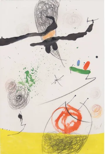 JOAN MIRO, Barcelona, 1893 – Palma de Mallorca, 1983, Executed on 7th July 1971 and reworked on 12th & 27th July 1976