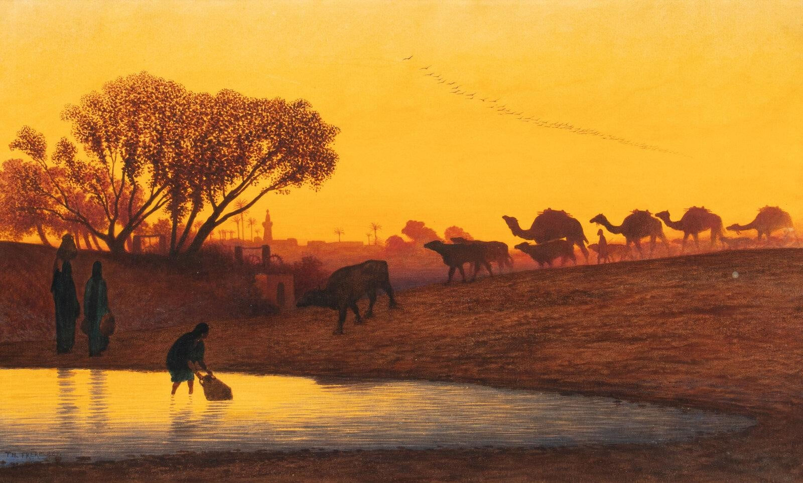 CHARLES-THÉODORE FRÈRE, The Watering Hole at Sunset