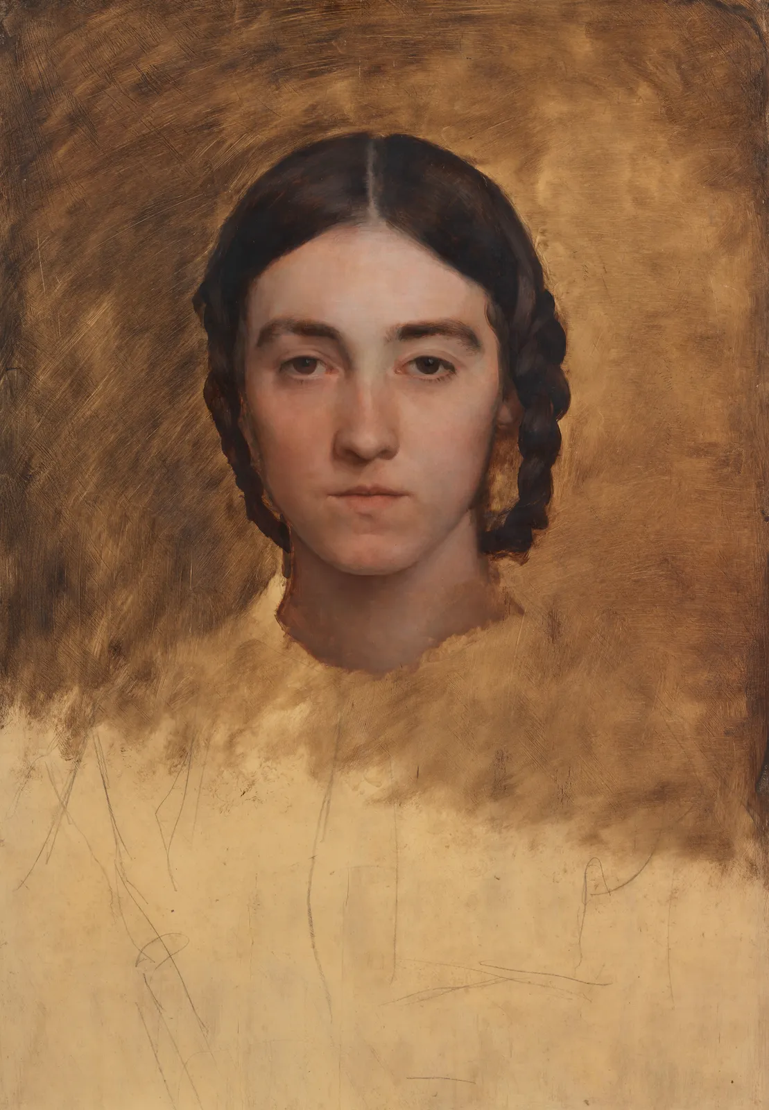 FRENCH SCHOOL, Portrait of a woman with braids , c. 1880