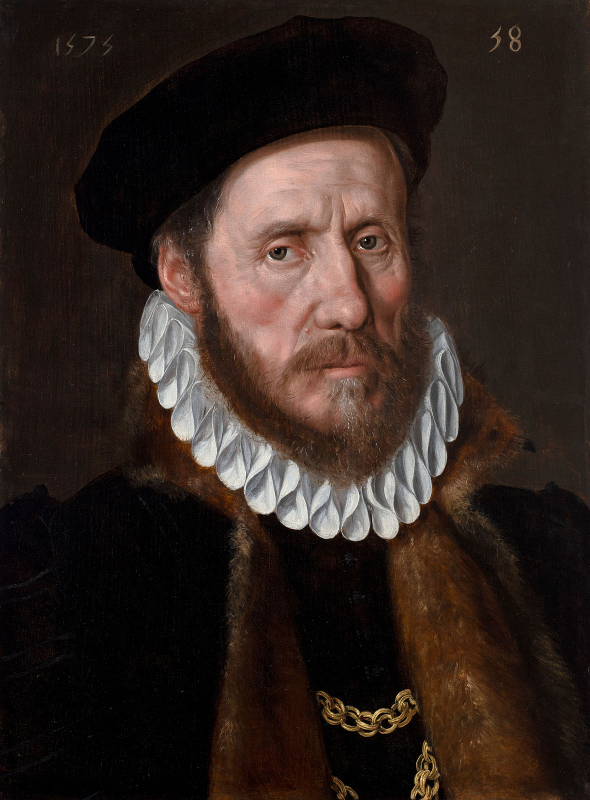 ADRIAEN THOMASZ KEY, Portrait of a Bearded Gentleman, Bust-Length, Wearing Gold Chains, 1575