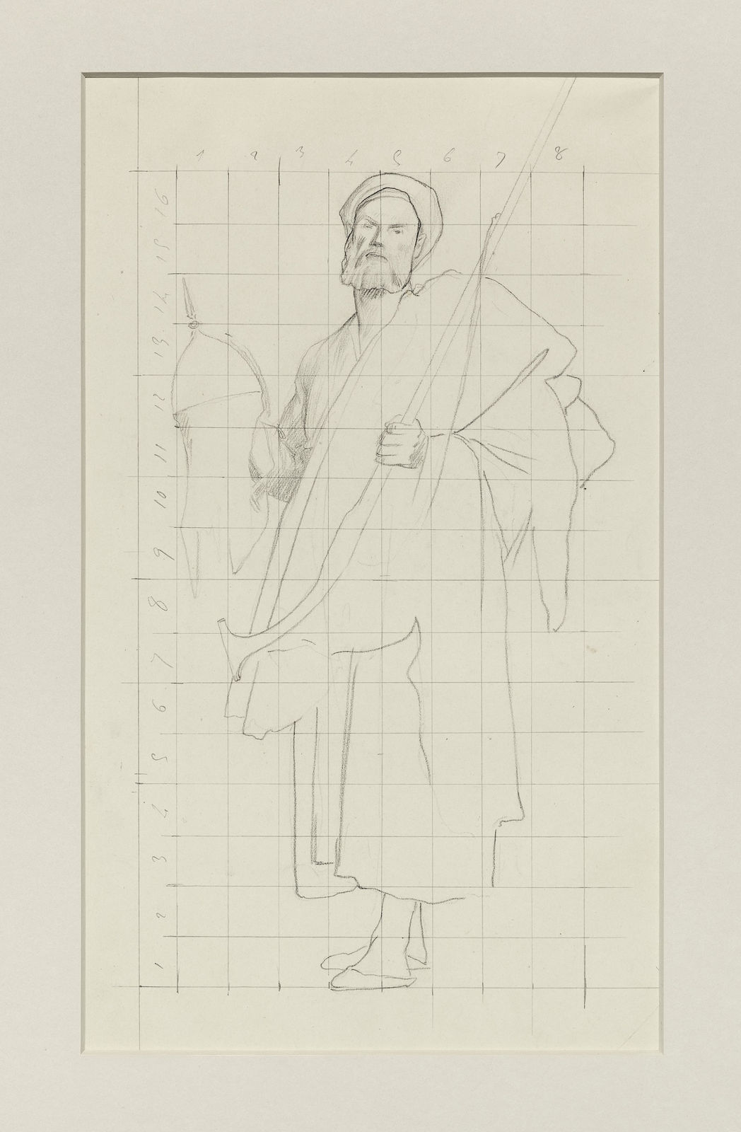JEAN-LÉON GÉRÔME, A merchant carrying a rifle, helmet and fabrics, study for Marchand ambulant au Caire