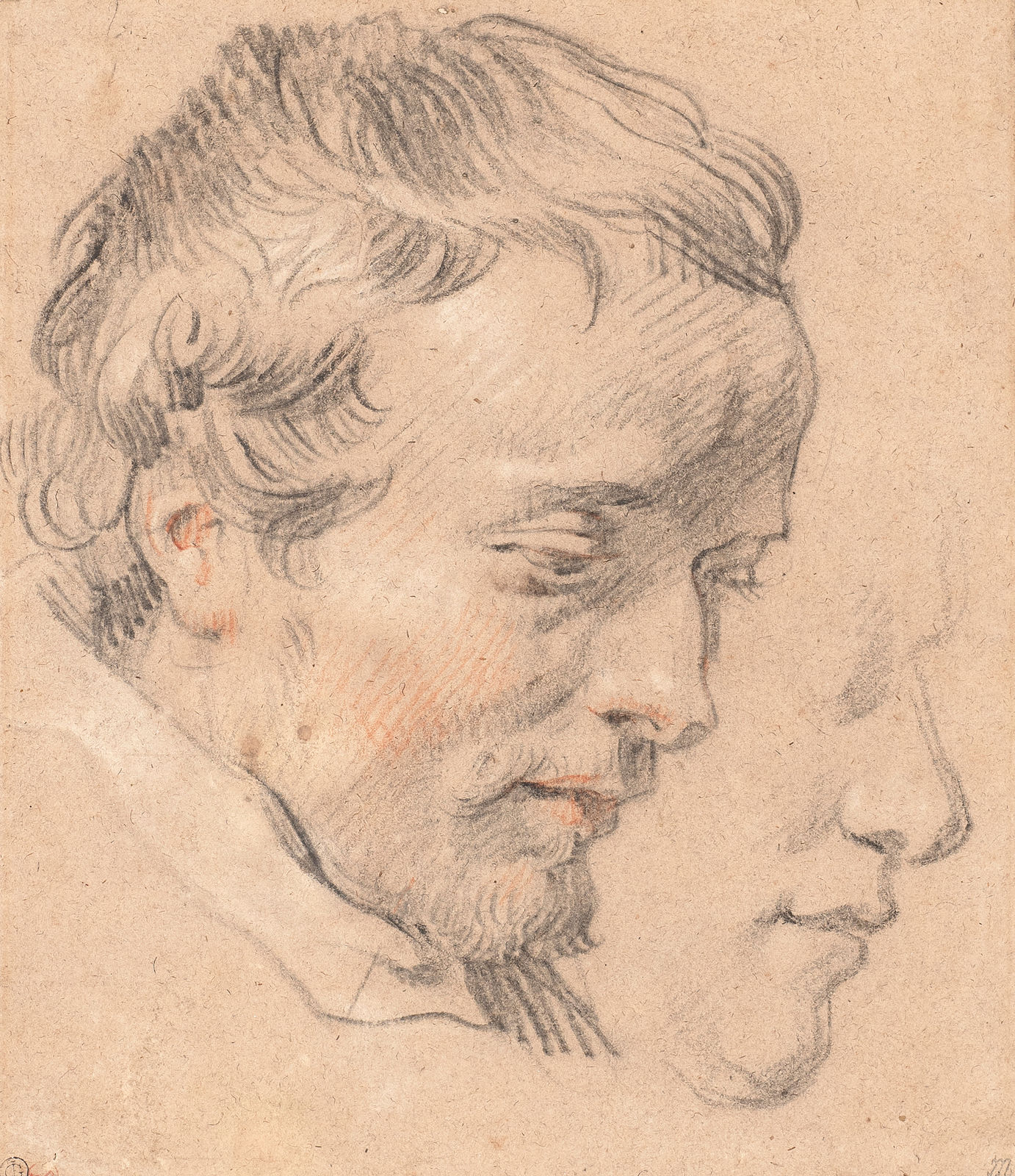 CORNELIS DE VOS, Profile study of the head of a man, with an outline of the same head