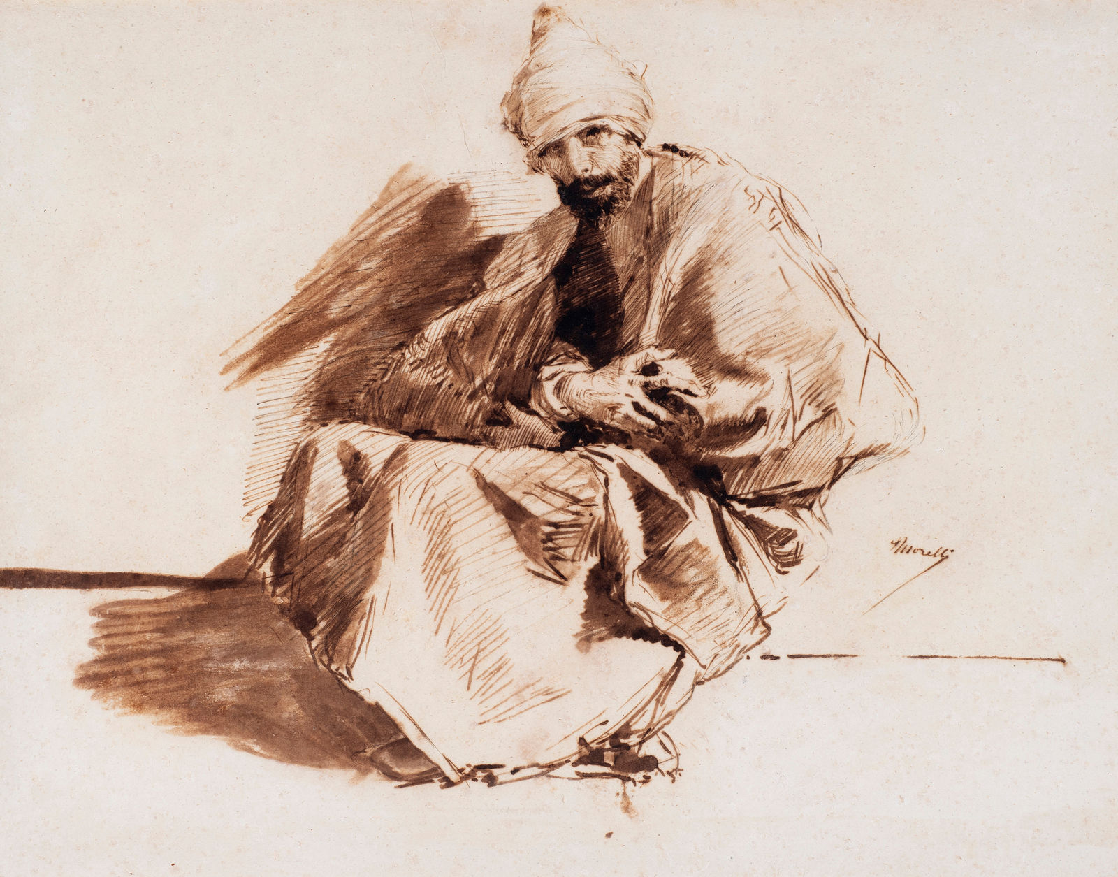 DOMENICO MORELLI, Study of a man in Oriental costume, 1885