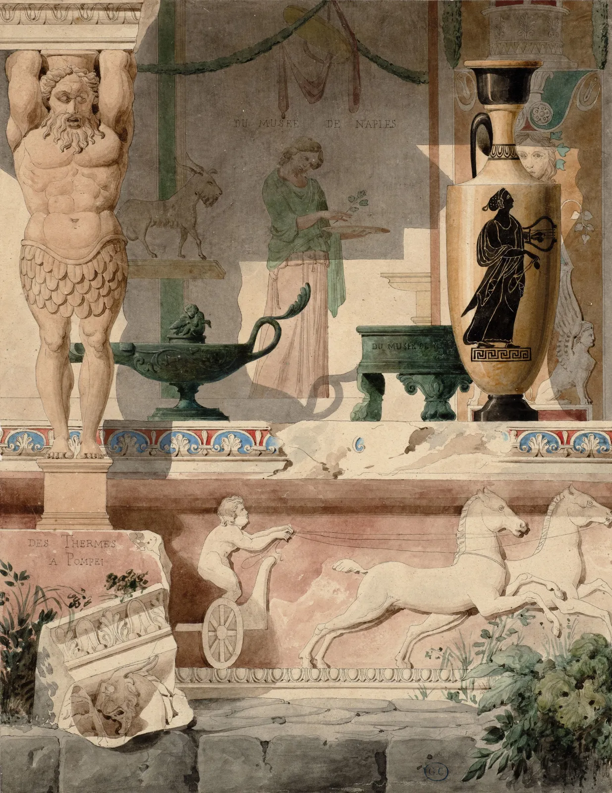 ATTRIBUTED TO FRANÇOIS MAZOIS, Capriccio of antiquities and architectural fragments from the Naples Museum