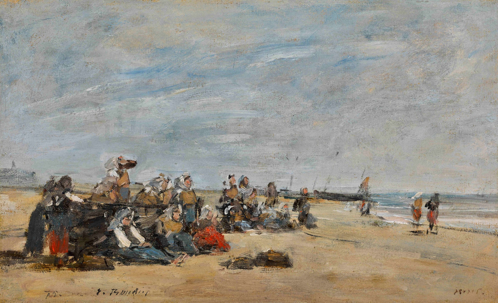 Eugène Boudin, Berck, groupe de pêcheuses assises sur la grève, 1875