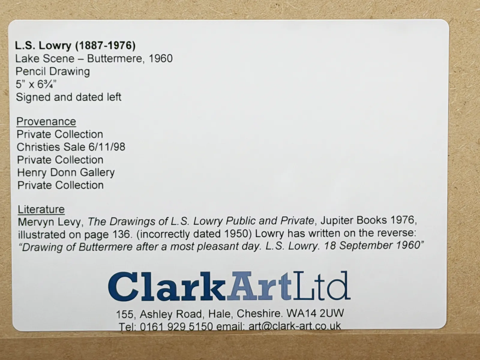 L.S Lowry, Lake Scene - Buttermere, 1960