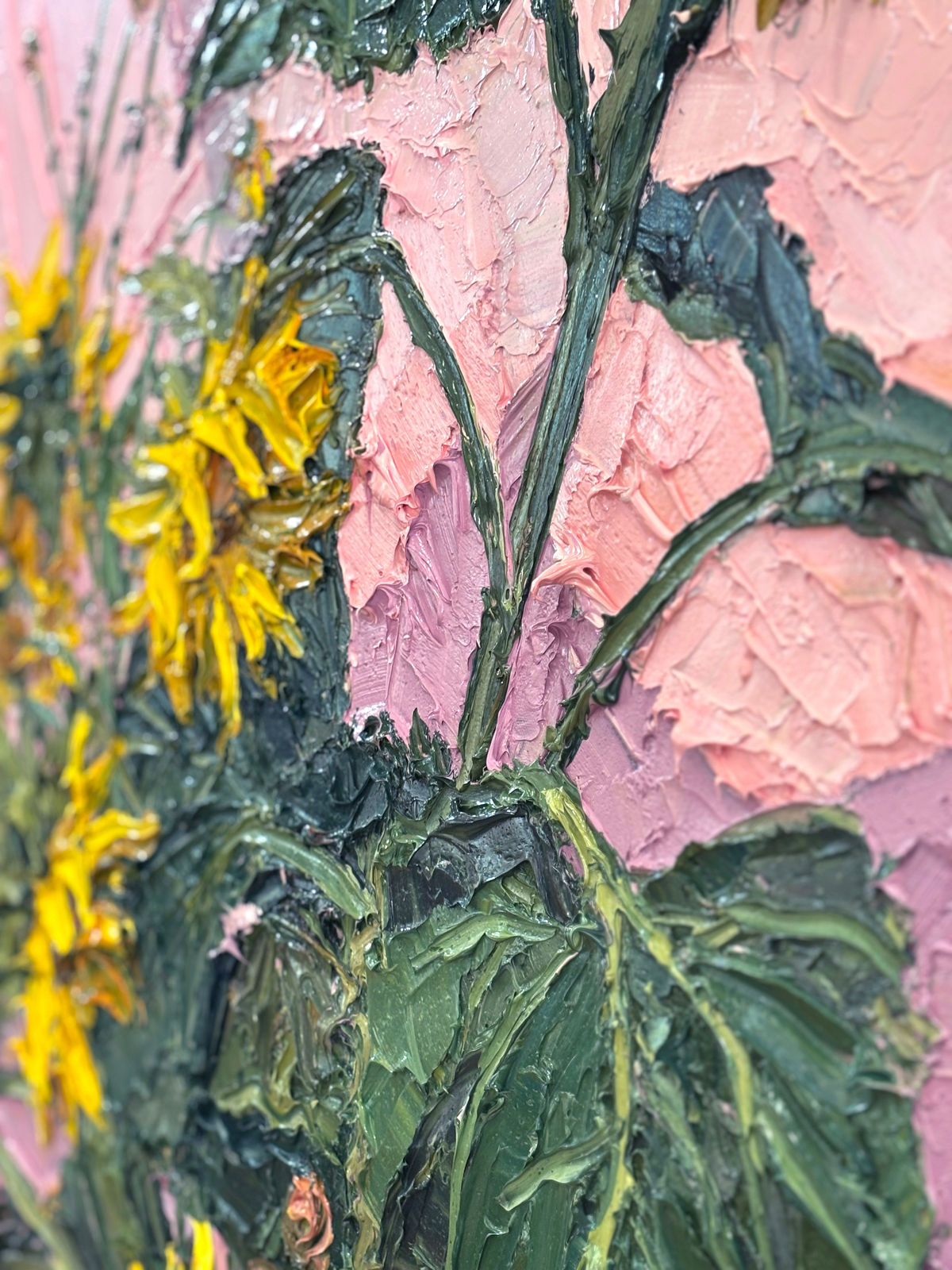 Emily Faludy, Sunflowers on a Pink Cloth, 2024