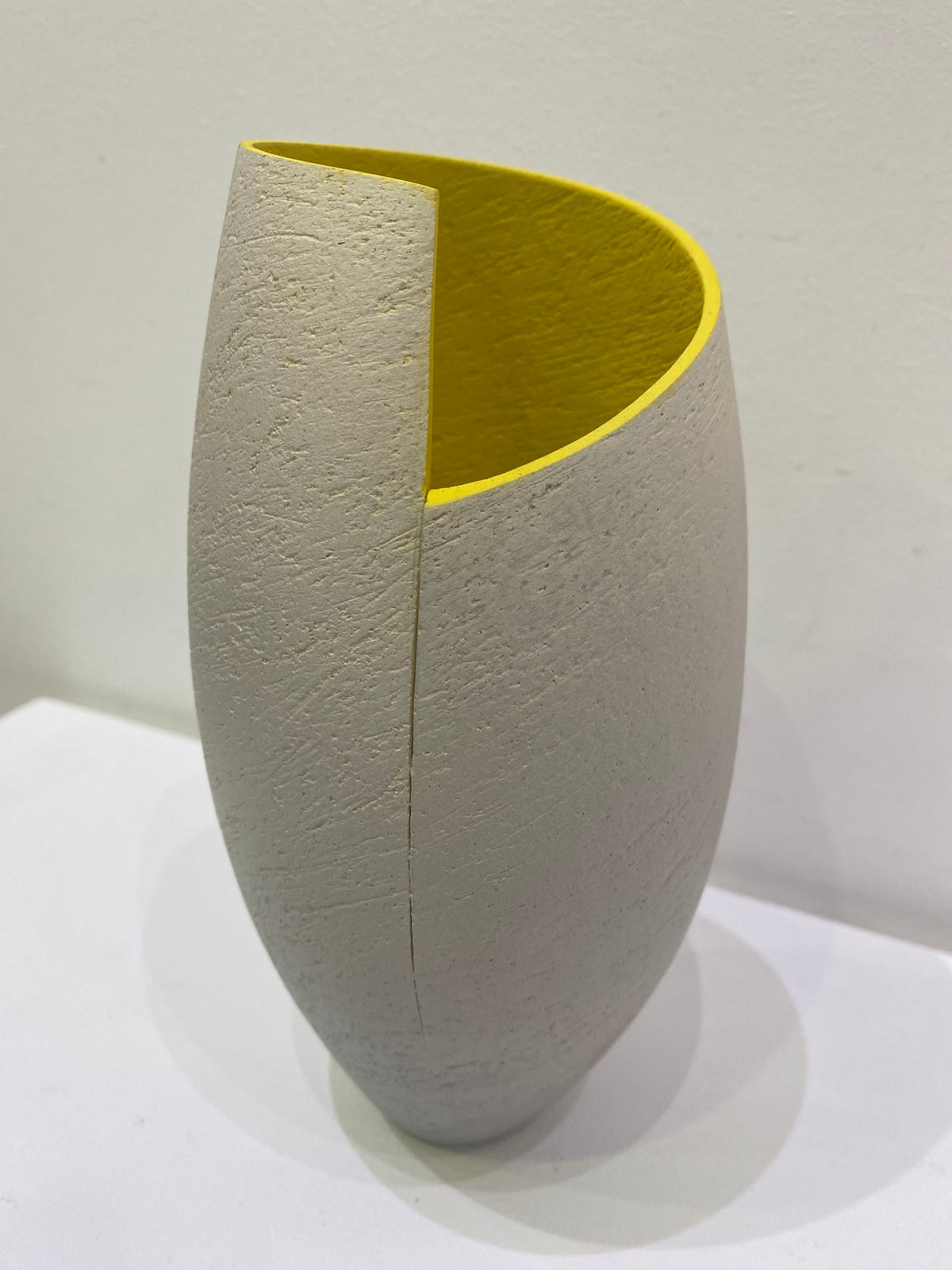 Ashraf Hanna, Cut & Altered Grey Vessel with Yellow Interior