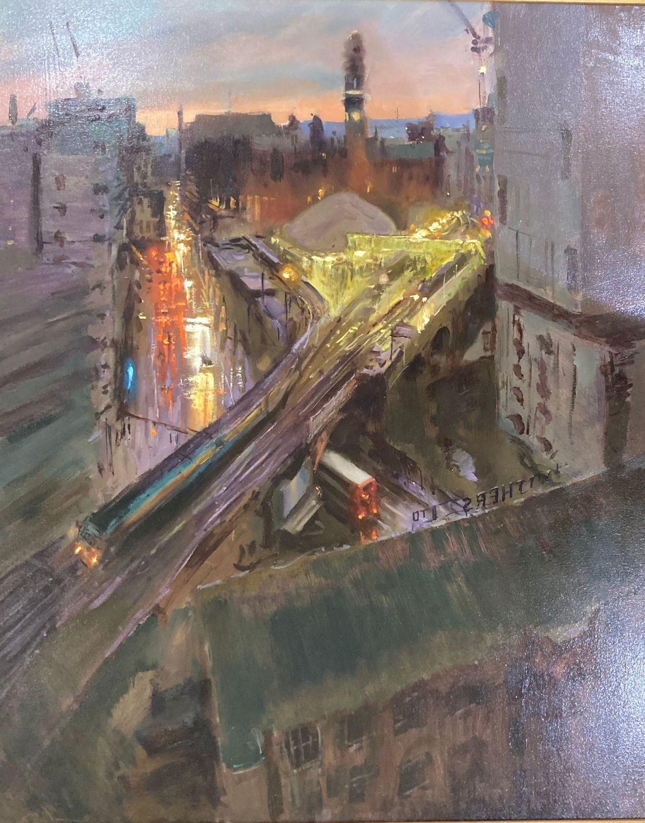 Rob Pointon ROI, Red Sky Morning Over Oxford Road, 2020