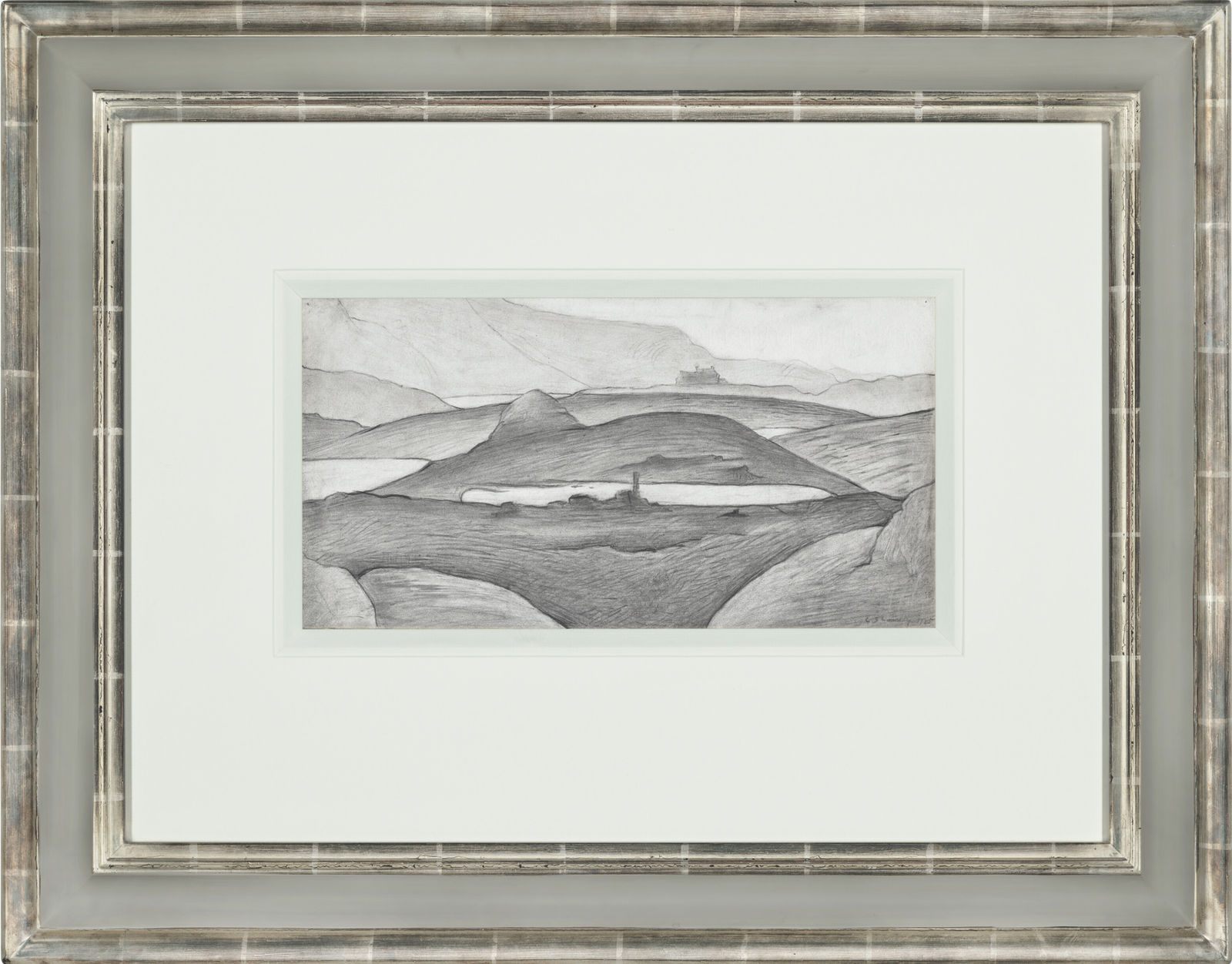 L.S Lowry, A Moorland View with Ruined Farmhouse, 1920