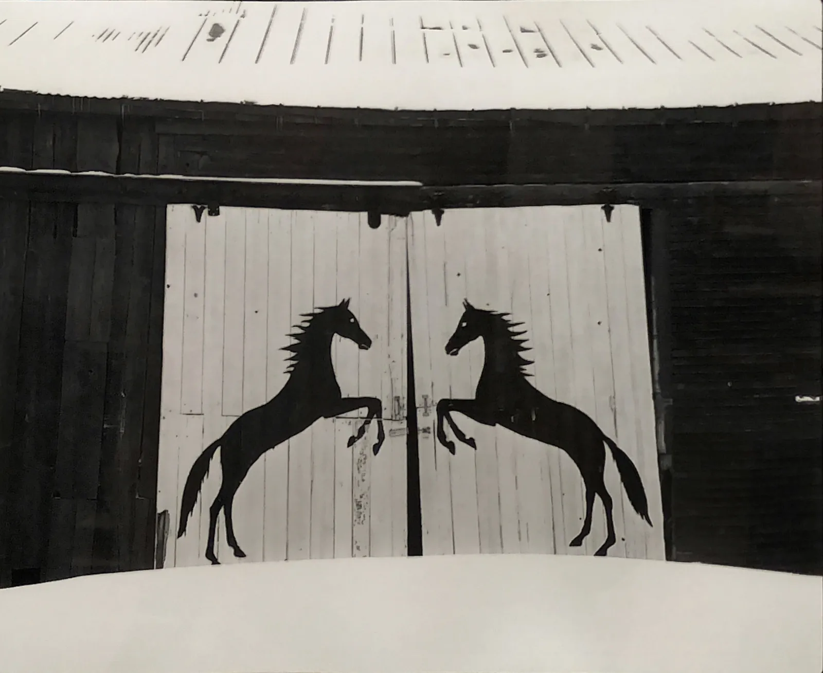 B.A. King, Untitled (horses on barn door), N/A