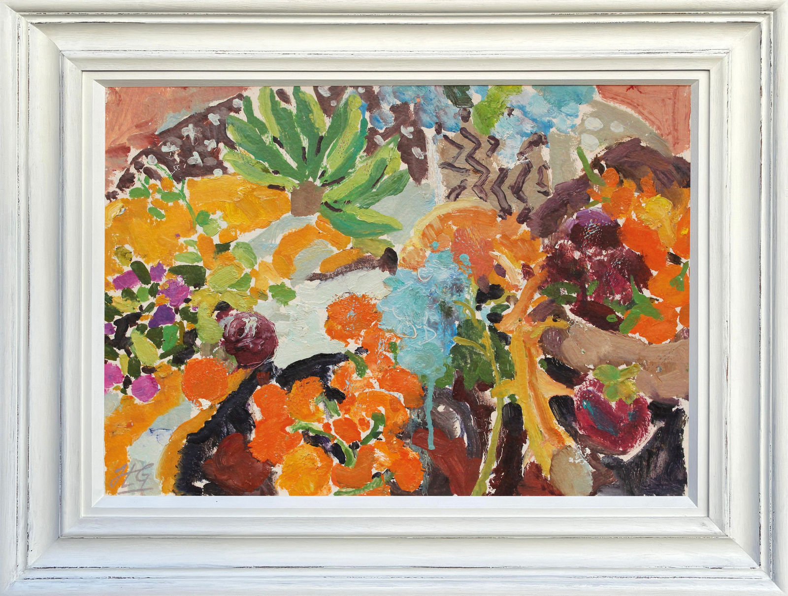 Hugo Grenville, The Offering Table, Still Life with Marigolds and Hydrangeas (London Gallery)