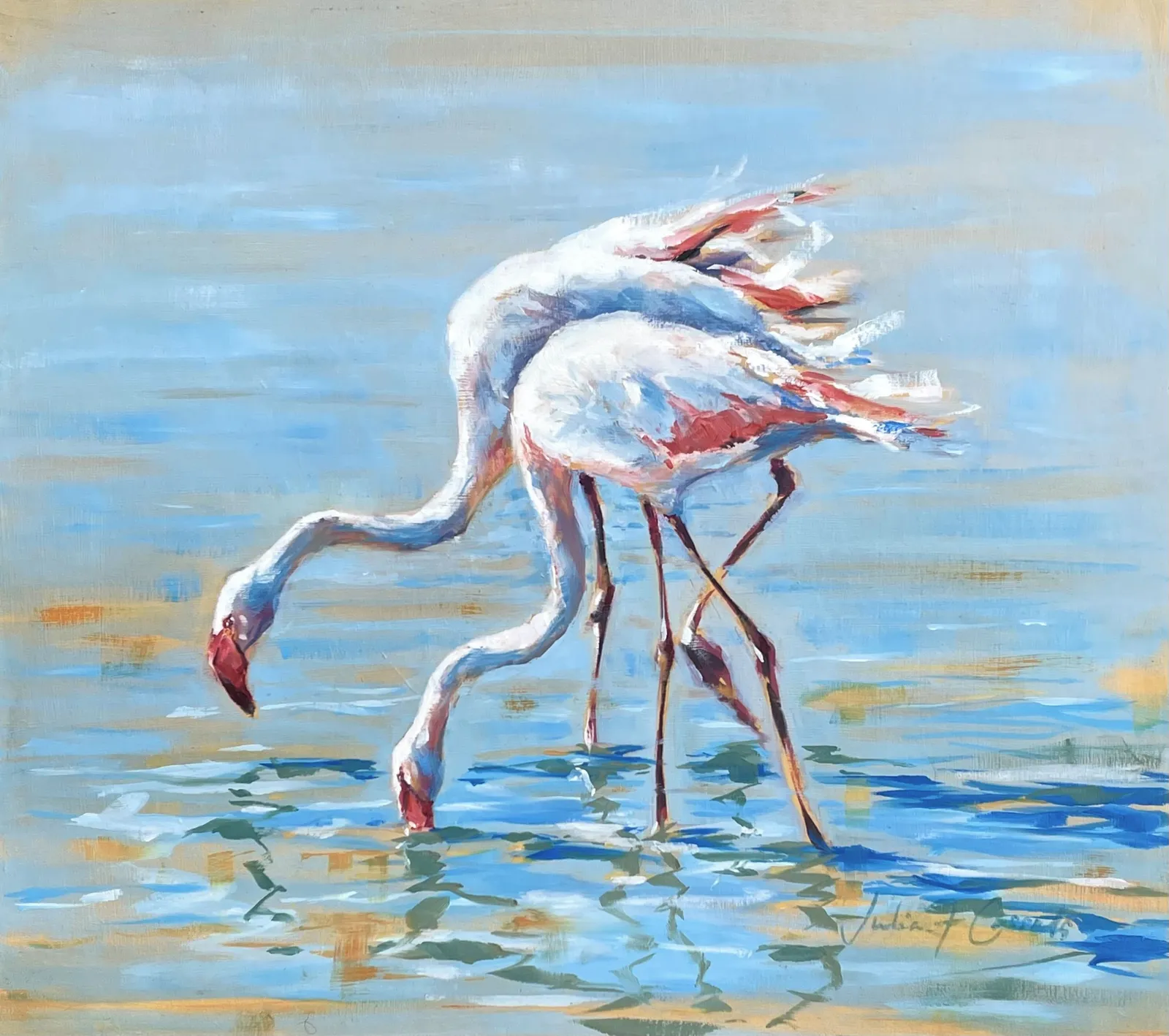 Julia Cassels, Flamingos in Tandem (Hungerford Gallery)