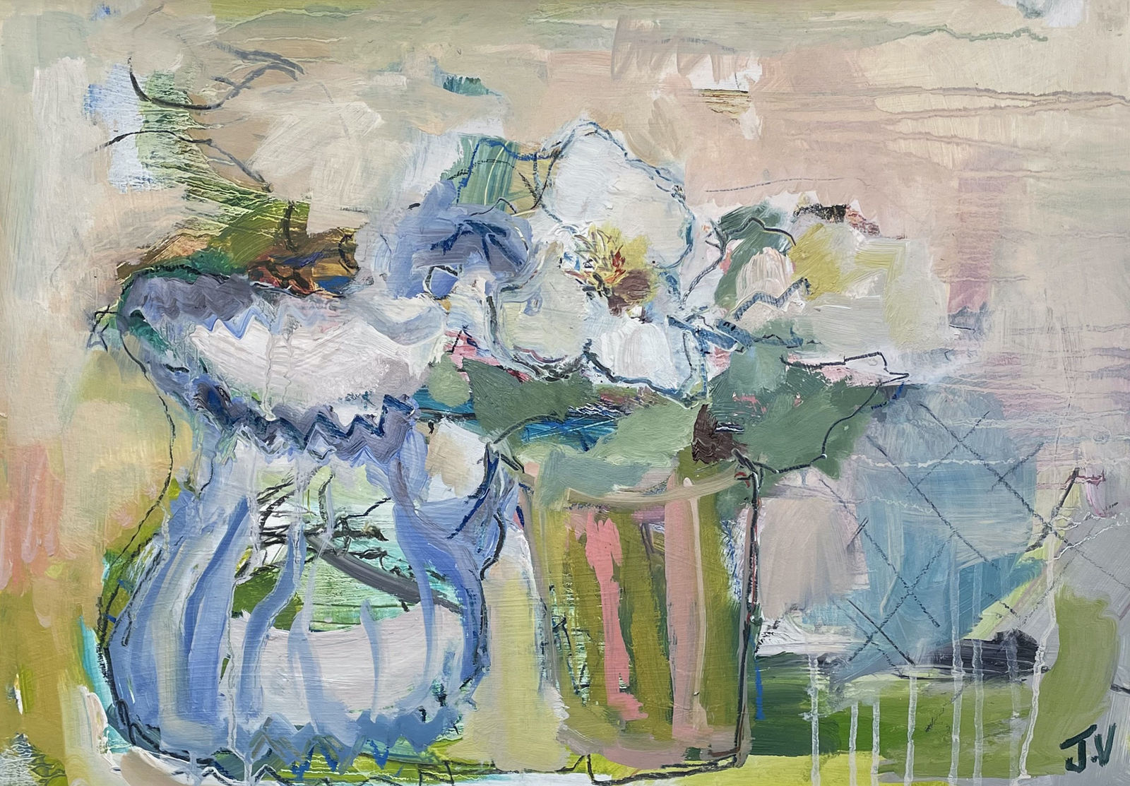 Jo Vollers, Blue Jug and Hellebores