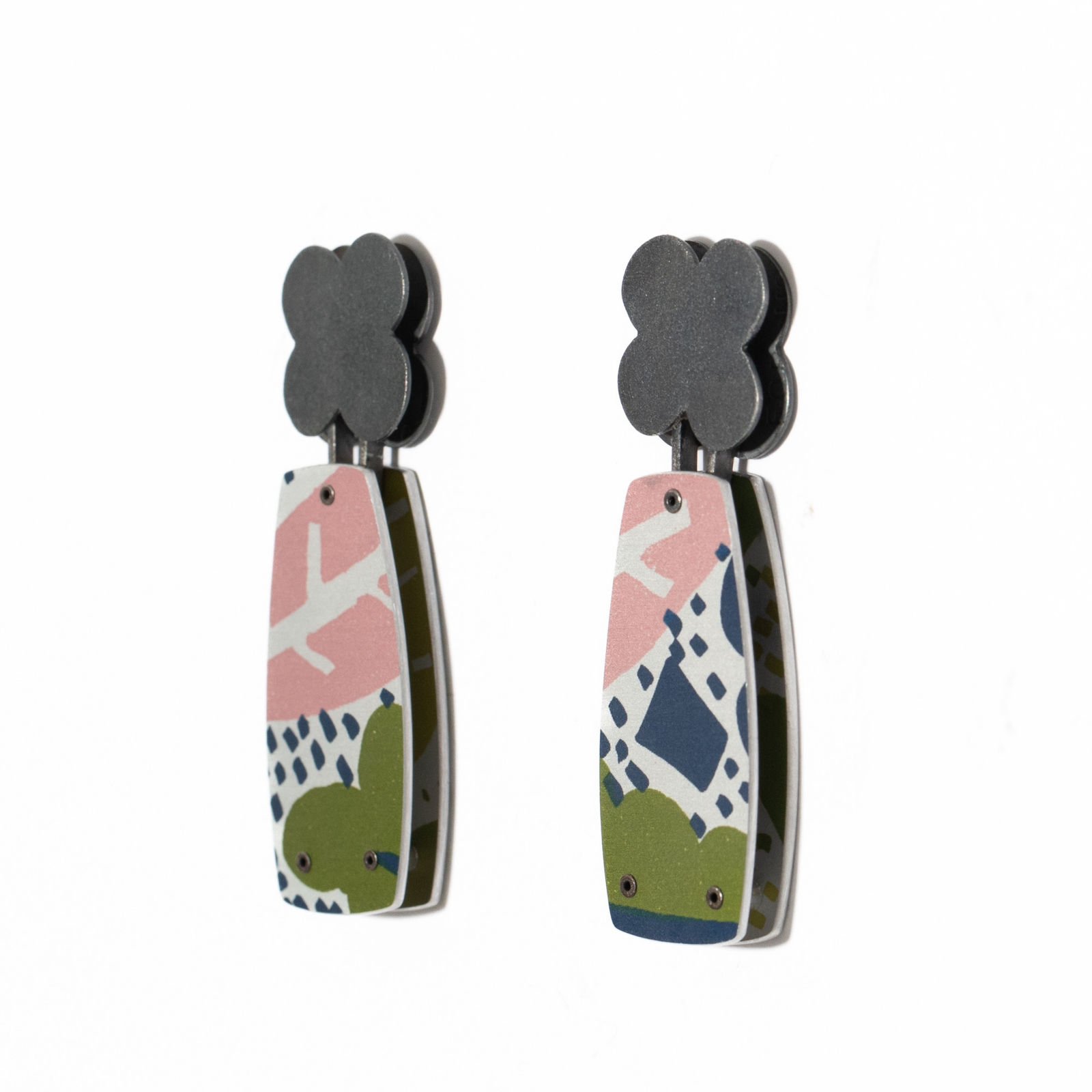 Lindsey Mann, Long Layer Drop Earrings - Green + Pink, 2024