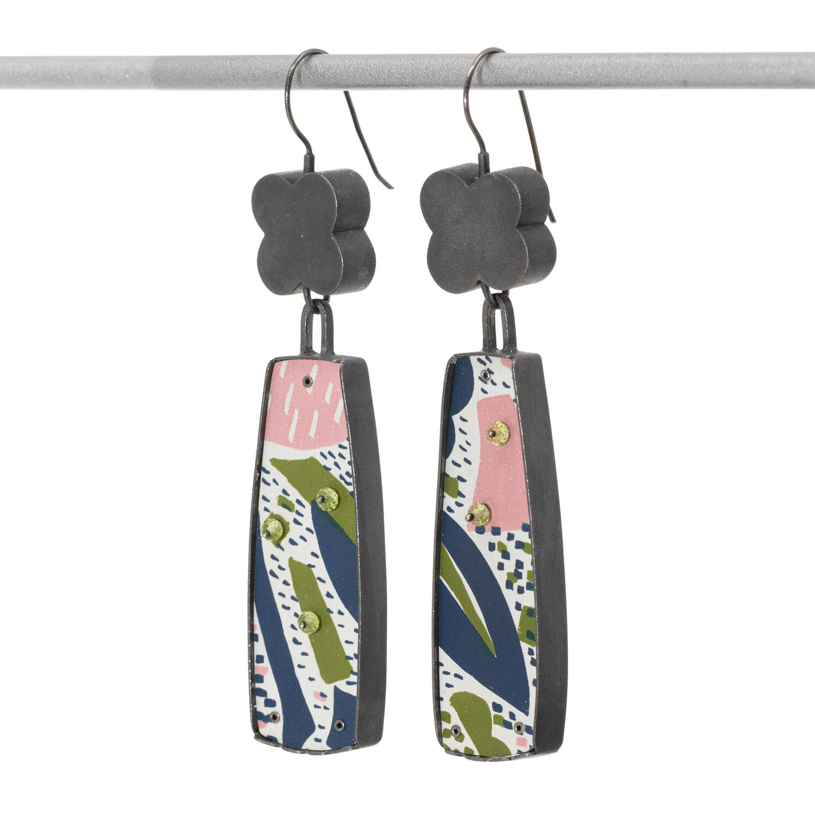Lindsey Mann, Garden Party Drop Earrings - Blue, Green, + Pink, 2024