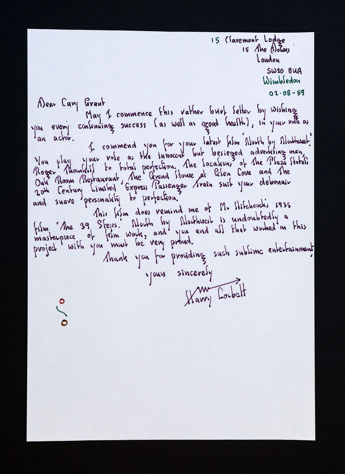 Jonathan Claude (AKA Harry Corbett), Cary Grant Letter, 2024