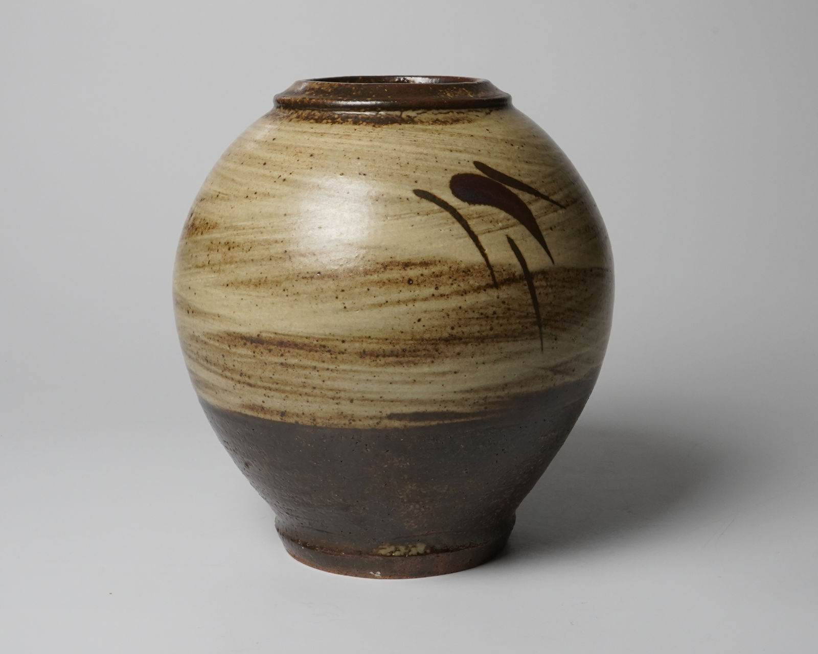 Shimaoka Tatsuzo 島岡達三, Hakeme jar with iron bamboo leaf impression, 1966