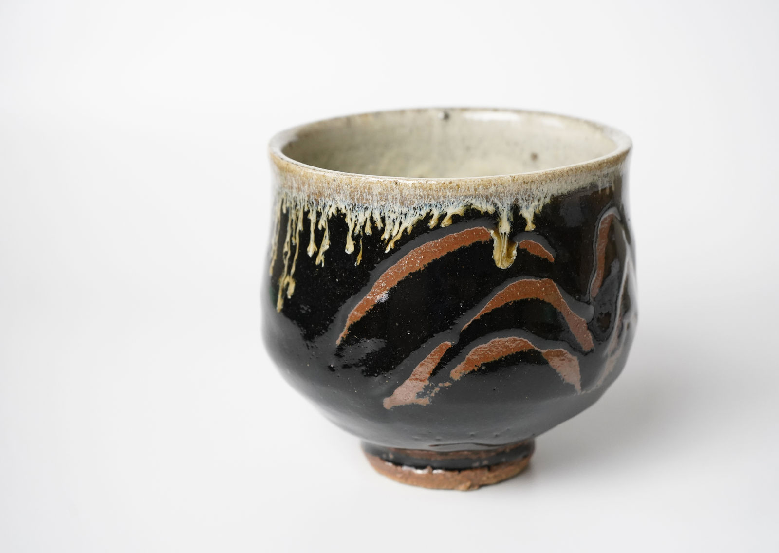 Hamada Shoji 濱田庄司, Black Glazed Teabowl with Finger Mark 黒釉指描 茶碗