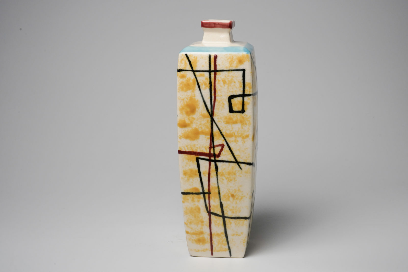 Kumakura Junkichi 熊倉順吉, Rectangular Flower Vase with Geometric Design 幾何文様角花生, Late 1950
