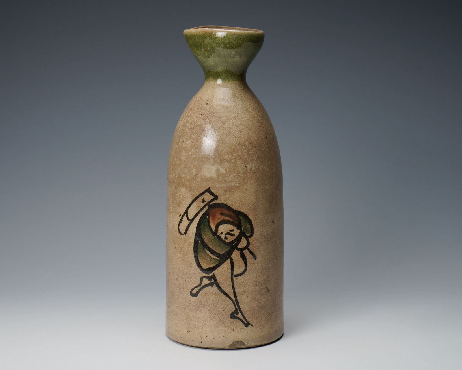 Large sake bottle showing a motif of dancing figure drawing 瀬戸大徳利 鉄絵踊人物図, Late Edo period 江戸時代後期 19世紀