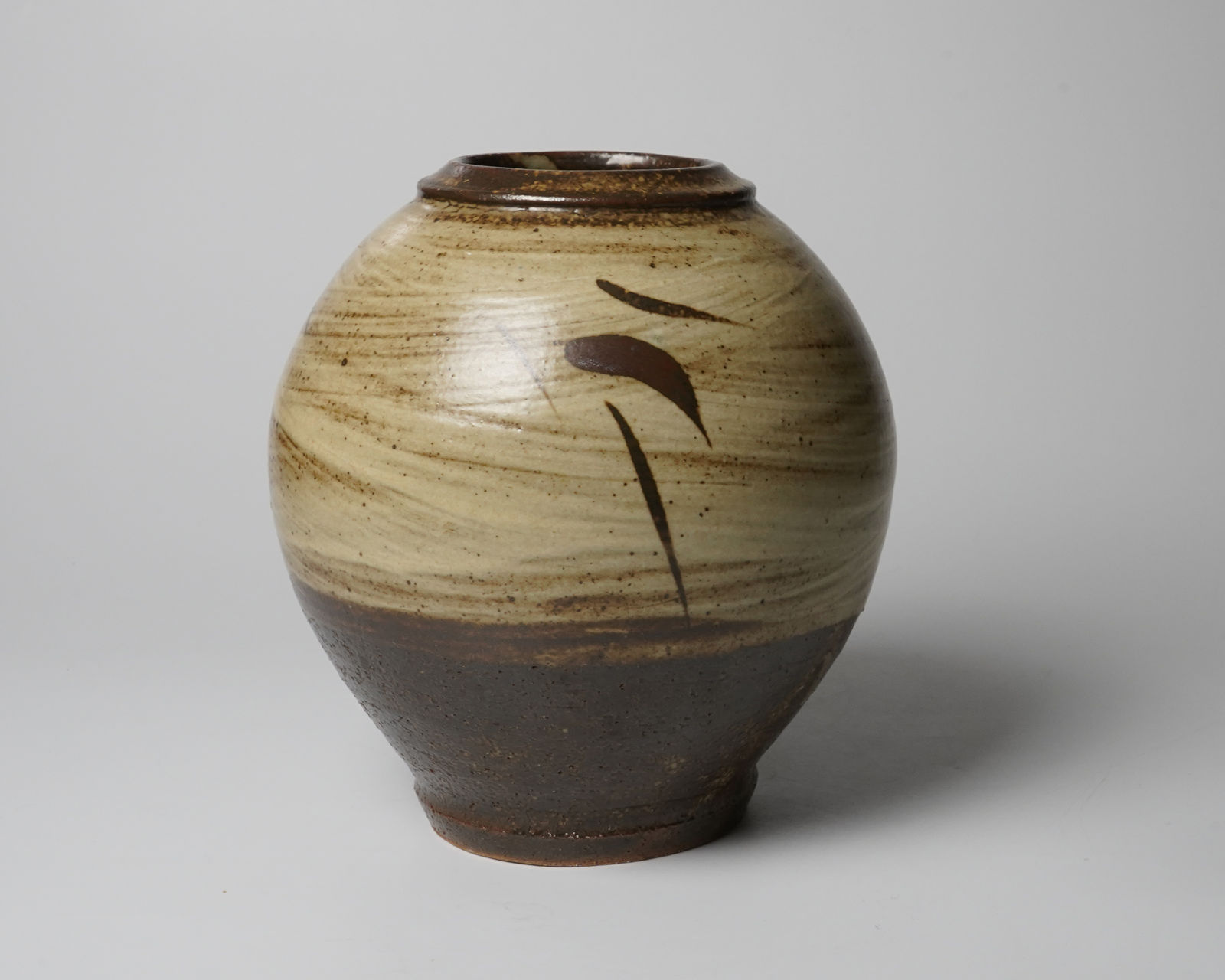 Shimaoka Tatsuzo 島岡達三, Hakeme jar with iron bamboo leaf impression, 1966