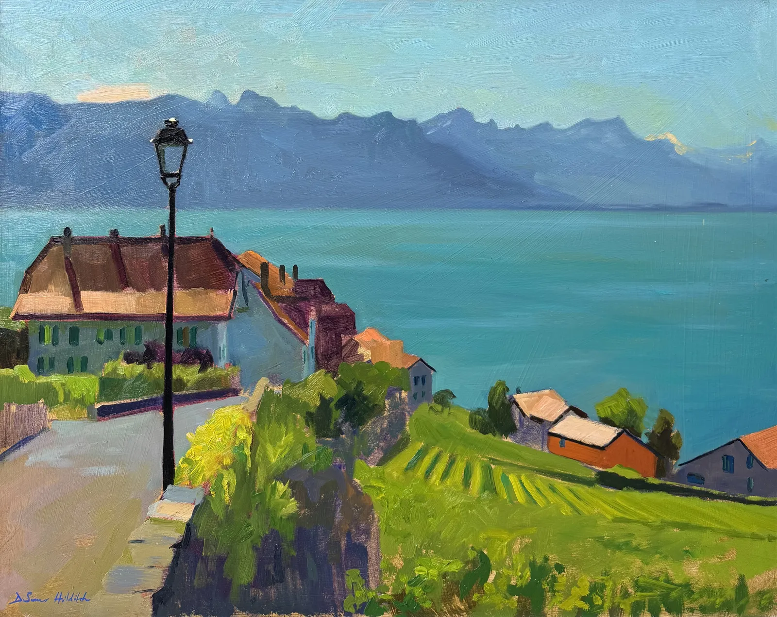 Daisy Sims Hilditch, Summer Afternoon in Rivaz, turquoise waters of Lac Leman, 2025