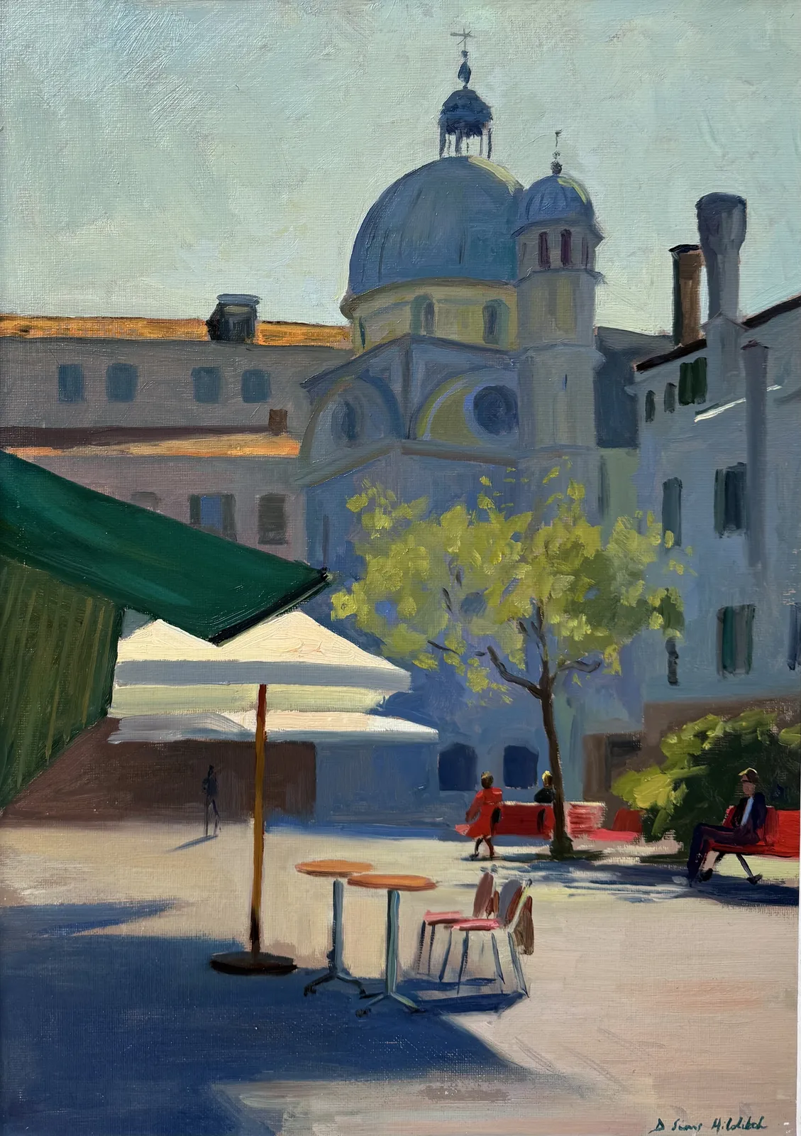 Daisy Sims Hilditch, Morning light in the Piazza, Santa Maria dei Miracoli, 2025