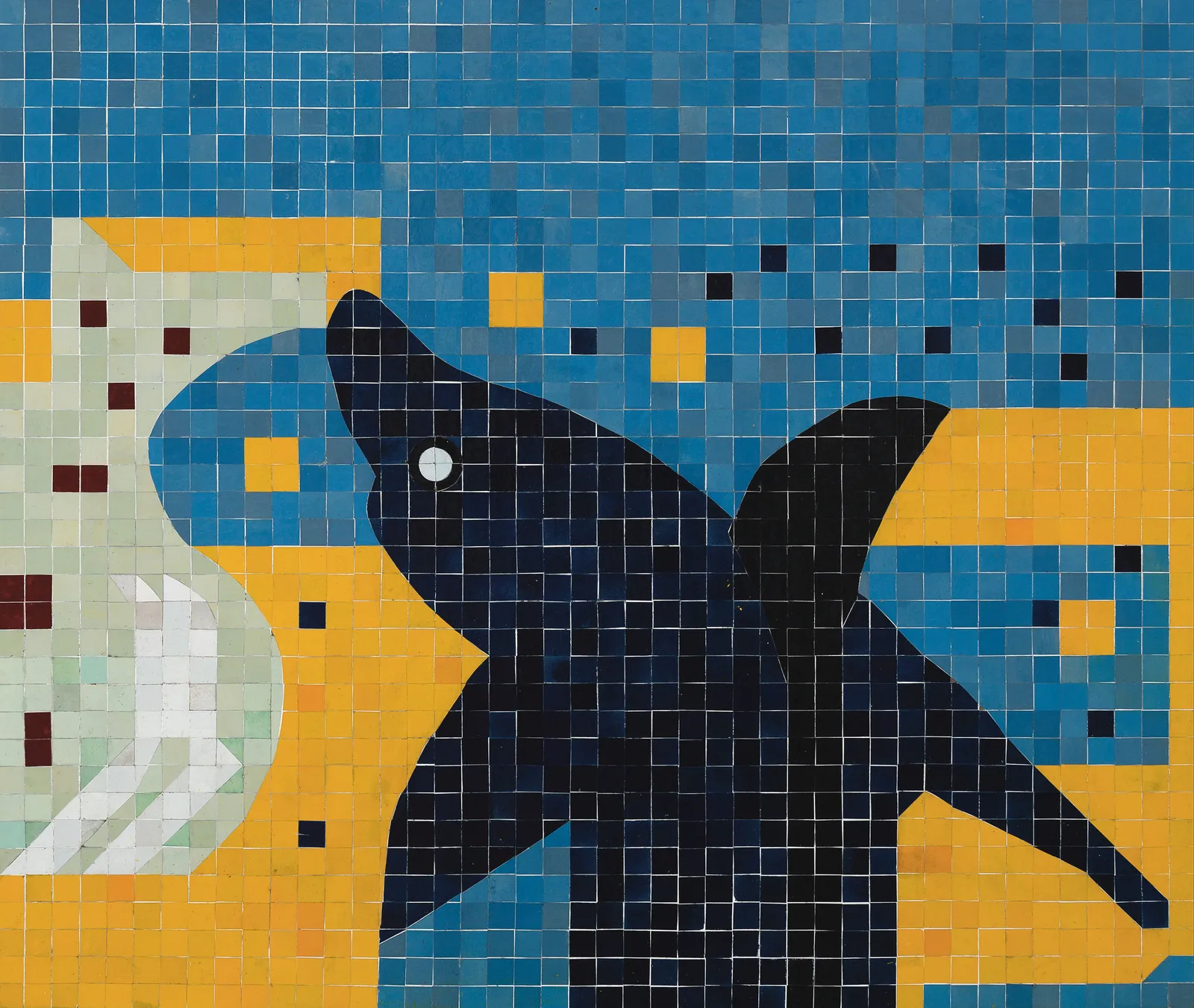 Mohamed Fariji, Le dauphin et les vagues abstraites, 2025