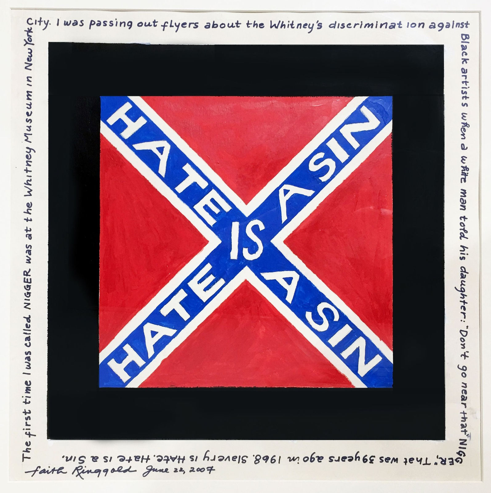 Faith Ringgold, Hate is a Sin Flag, 2007