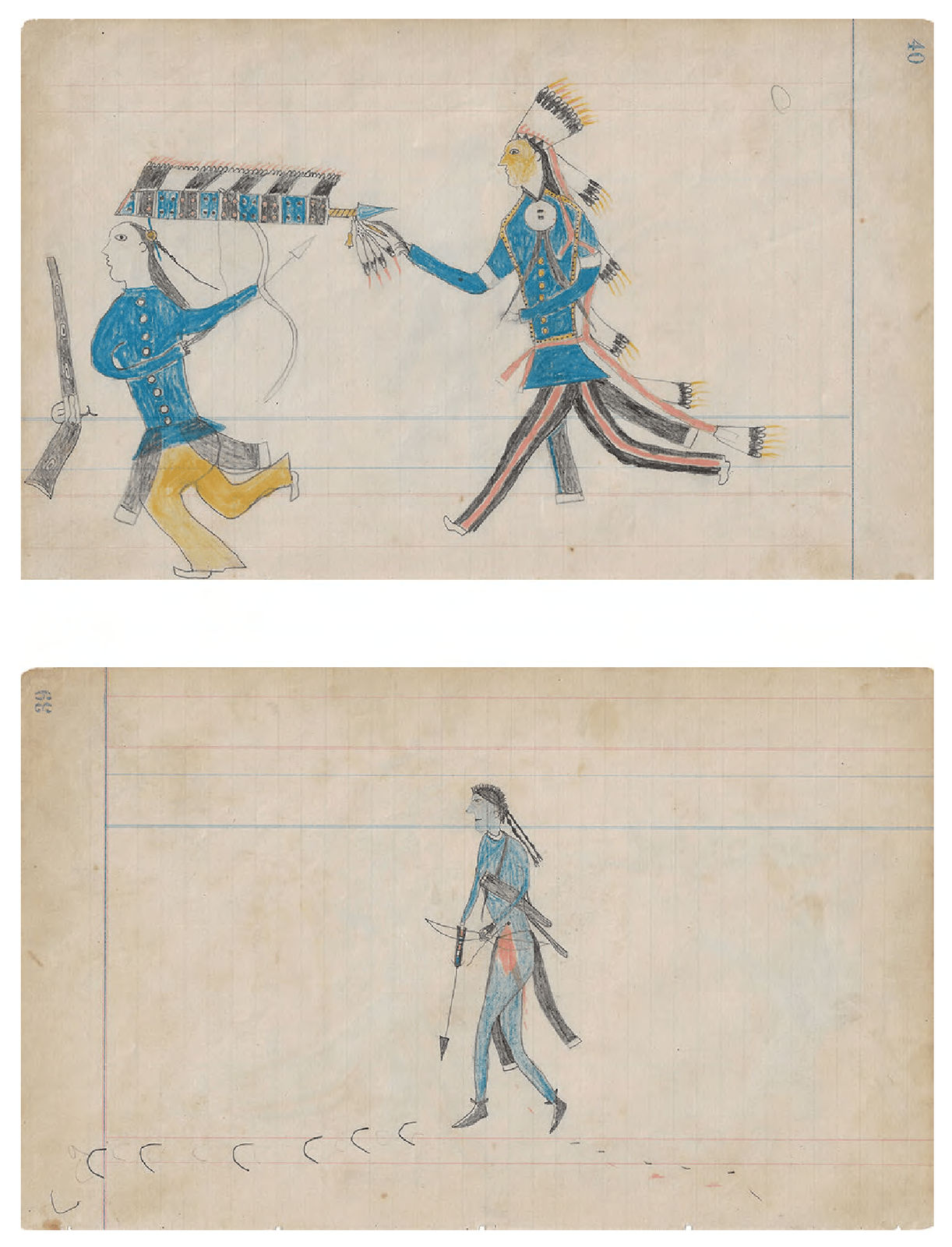 attributed to Yellow Horse, Ledger Drawing (recto/verso), ca. 1870