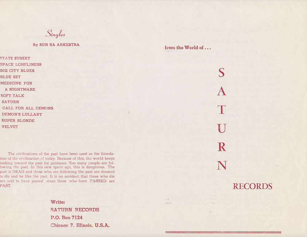 Sun Ra, From the World of... Saturn Records (New Release Announcement), c. 1959