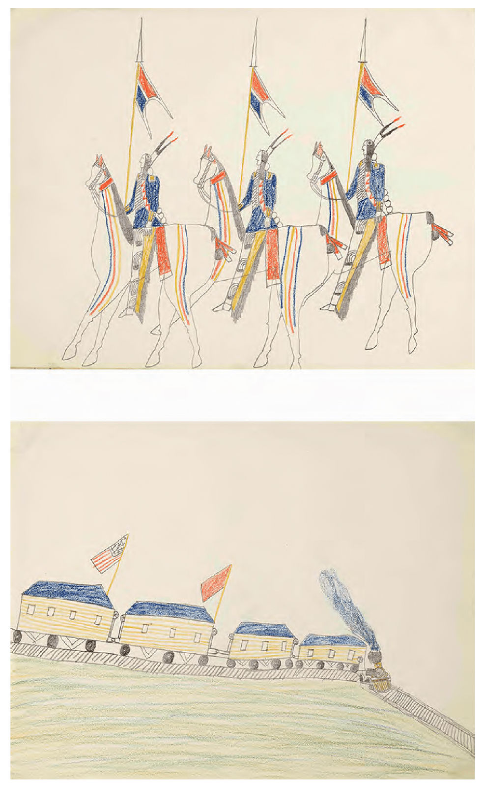 Ohettoint, Kiowa Warriors with Lances (recto/verso), ca. 1876