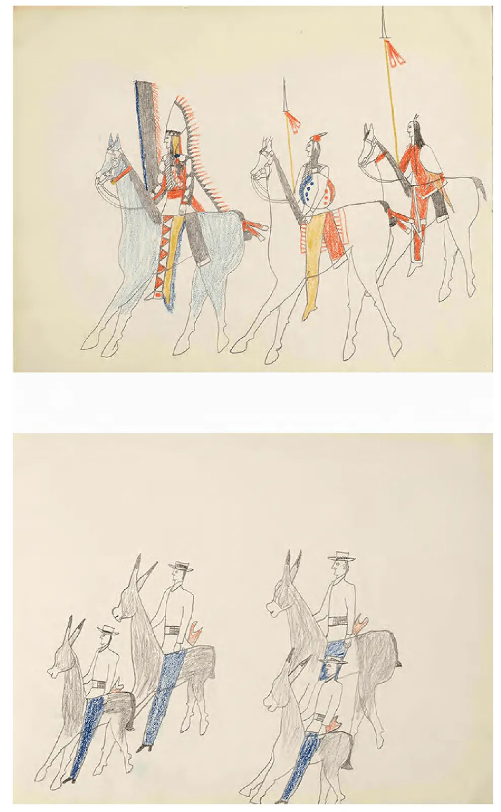 Ohettoint, Three Kiowa Warriors (recto/verso), ca. 1876