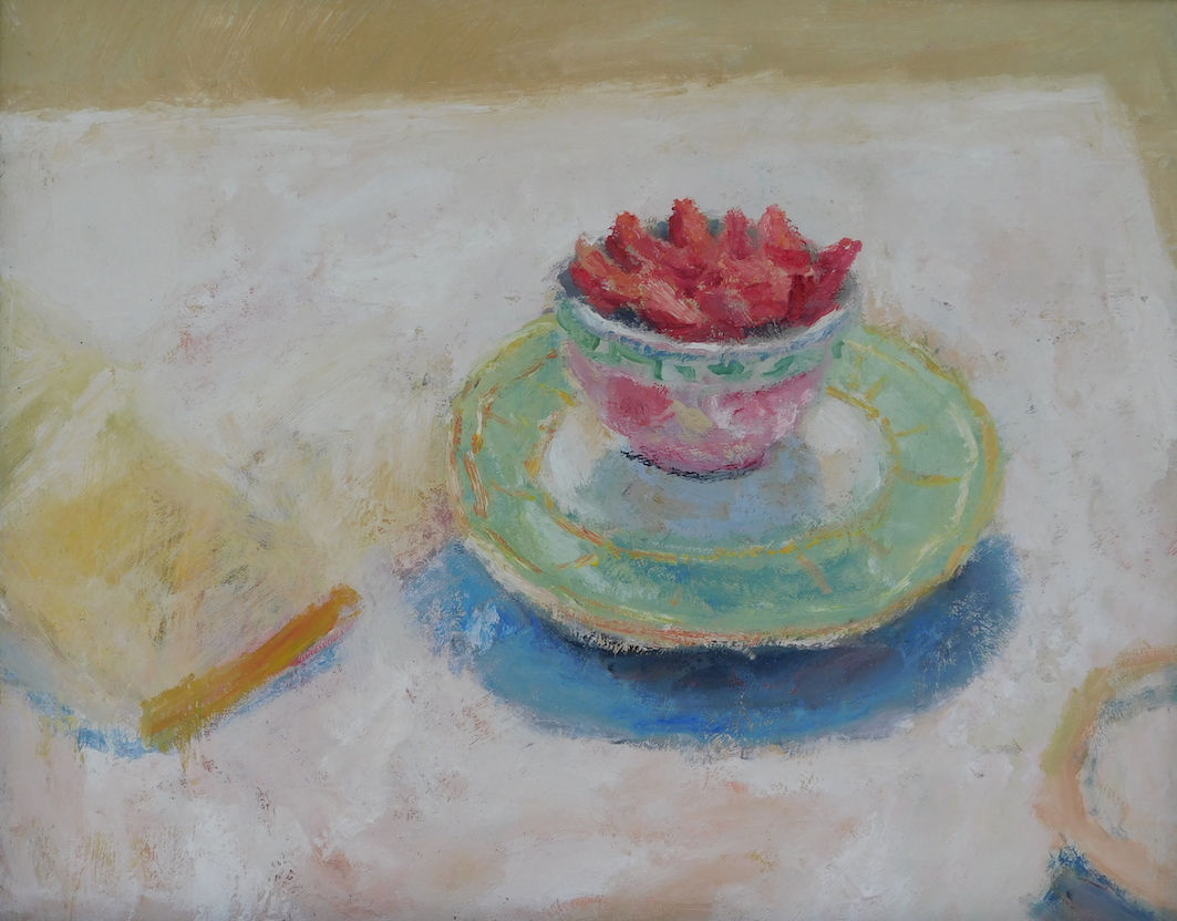 Alice Mumford RWA, Cut Strawberries in the Pink and Green Bowl, 2021