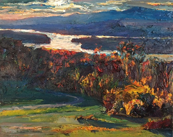 Jian Wang, Catskill Mountains in Distance, Dusk on Hudson River in August, 2018