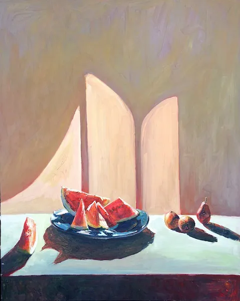 Jian Wang, Still Life of Watermelon on Plate, 2001