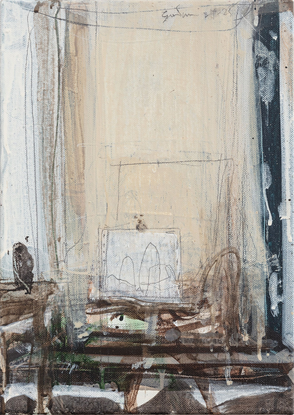 Peter Godwin, Studio, Mask and Study for Mountains, 2025