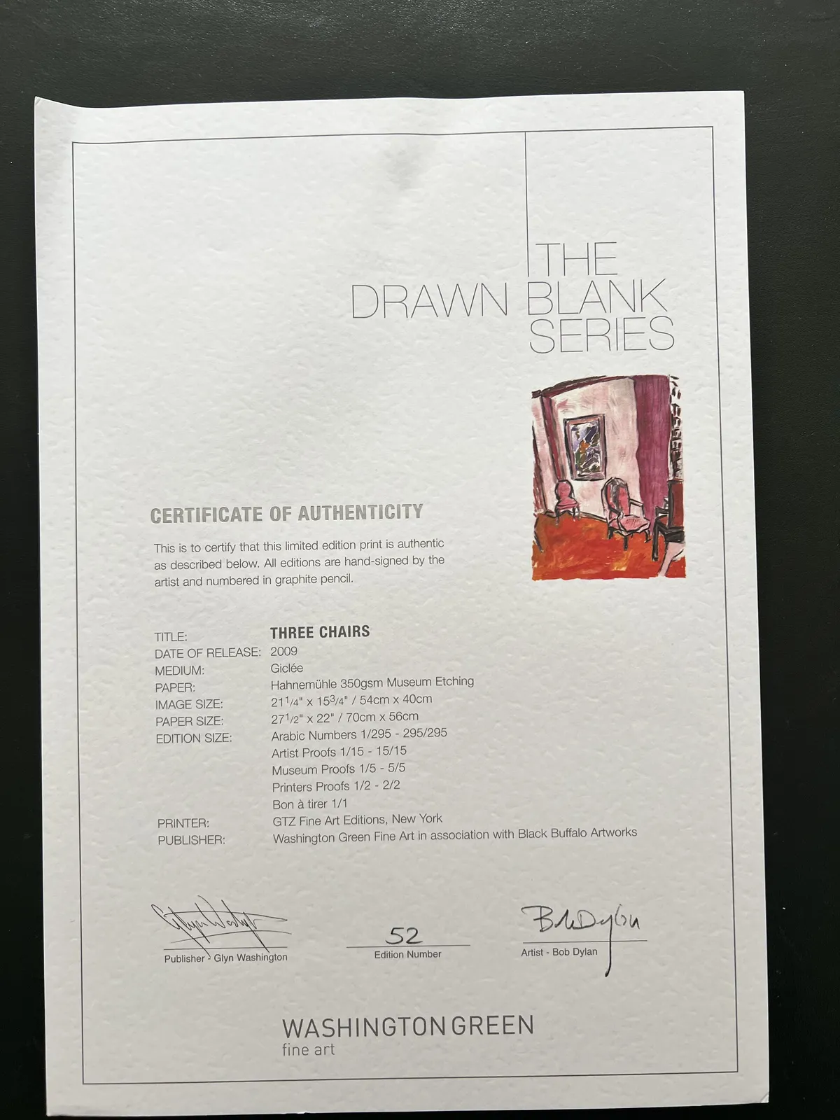 Bob Dylan, Three Chairs, 2009