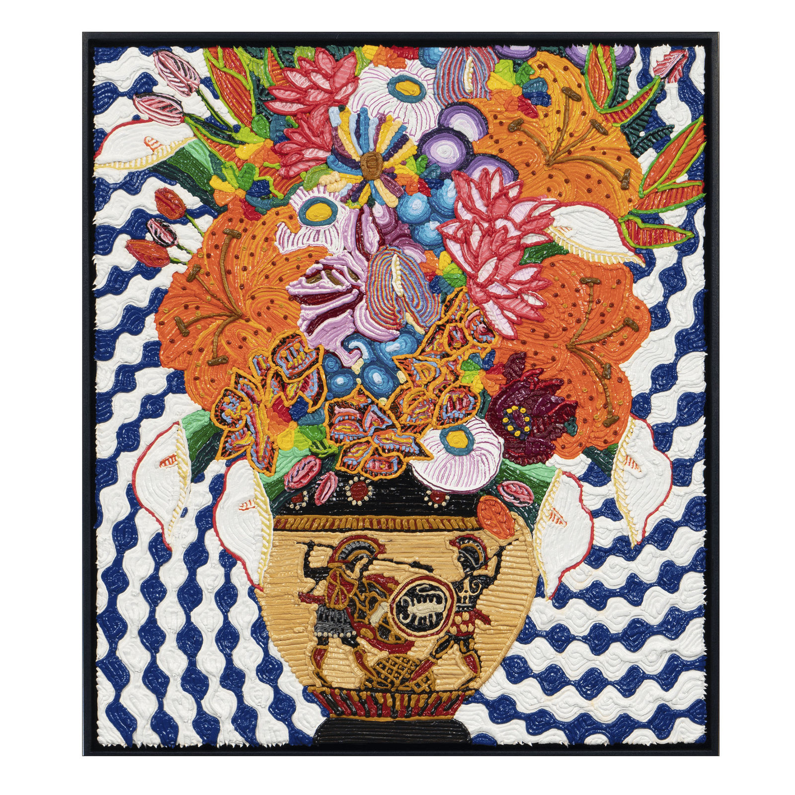 Caroline Larsen, Ancient Greek Black Figure Chalcidian Krater with Achilles and Hector with Flowers, 2021